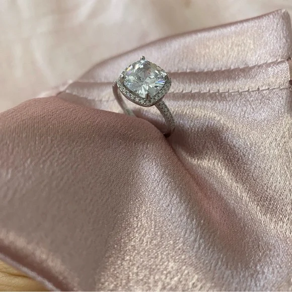 Classic Solitaire Halo Engagement Ring in Silver with Clear Stone - Picture 2 of 6